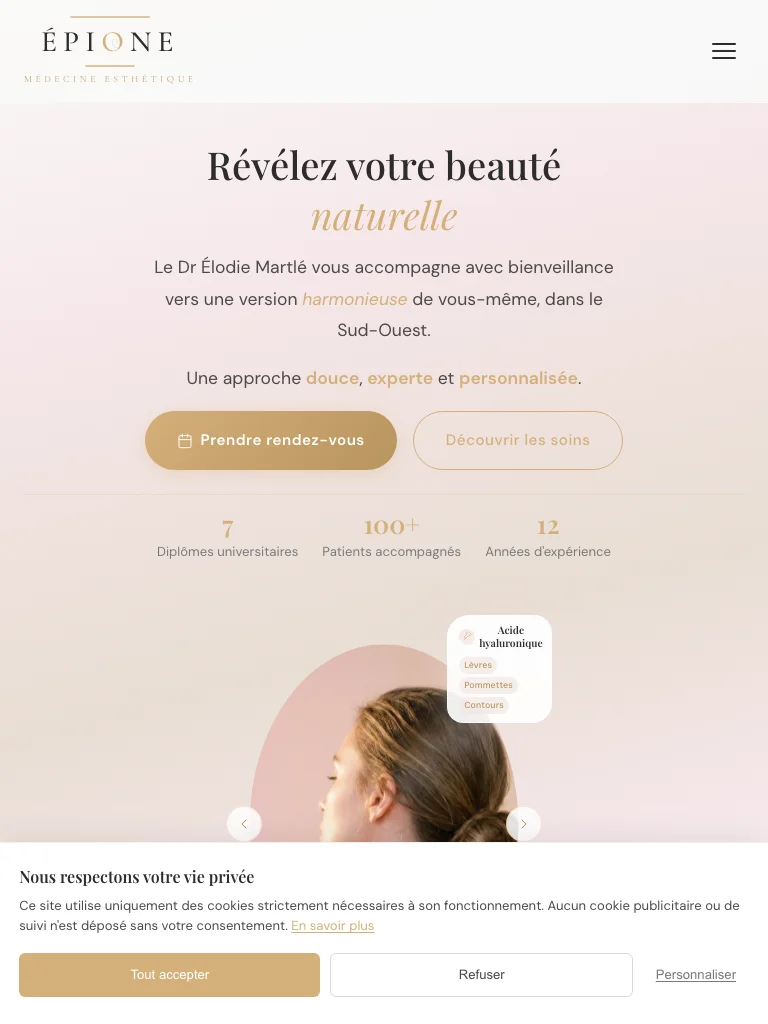 Cabinet Épione — aperçu du projet — tablette