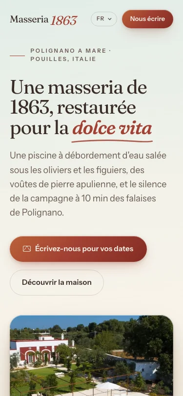 Masseria 1863 (Polignano a Mare, Pouilles) — aperçu du projet — mobile
