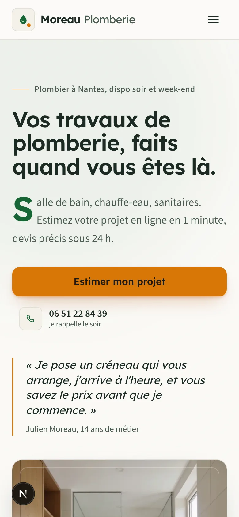 Moreau Plomberie (démo) — aperçu du projet — mobile