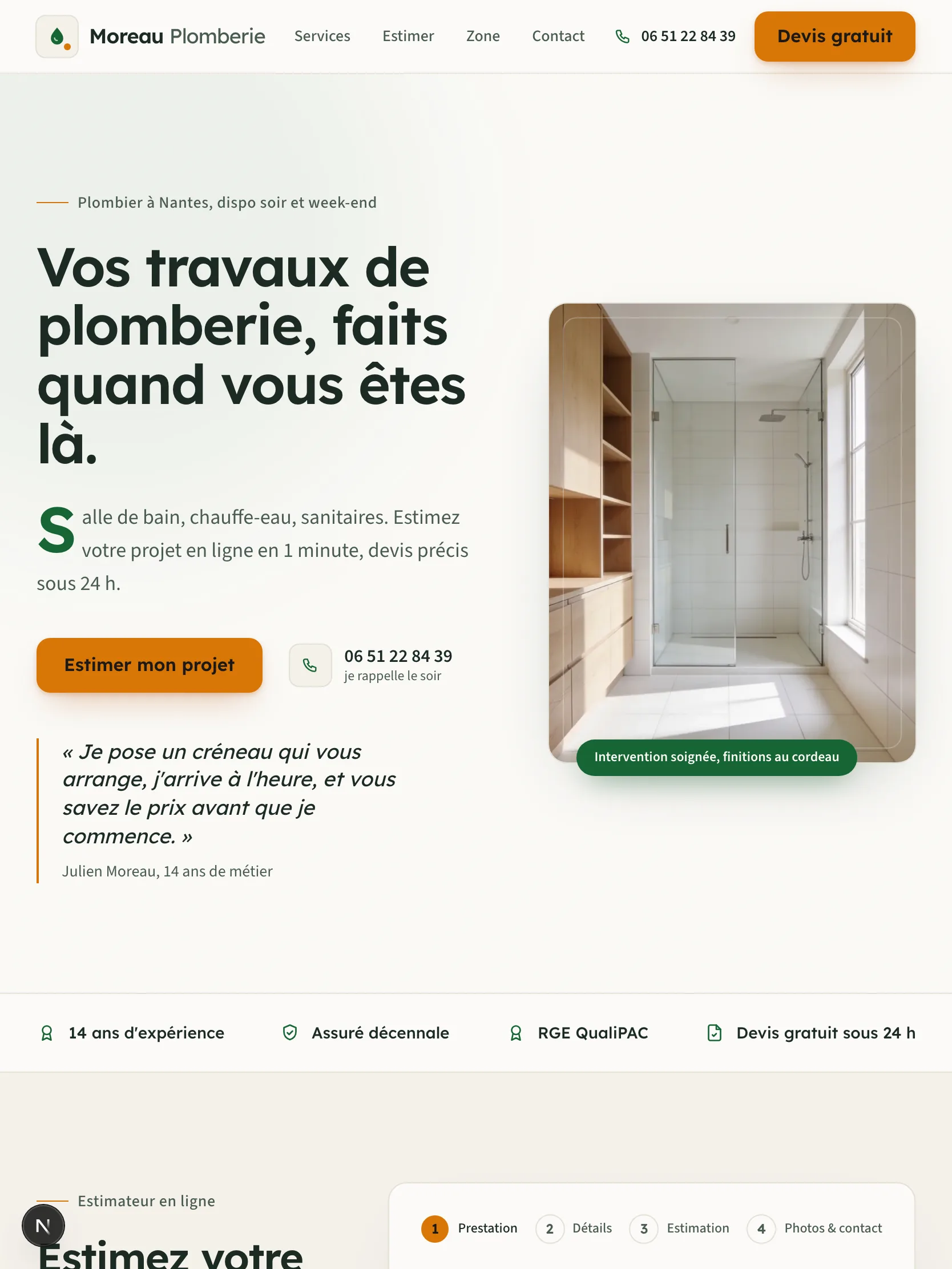 Moreau Plomberie (démo) — aperçu du projet — tablette