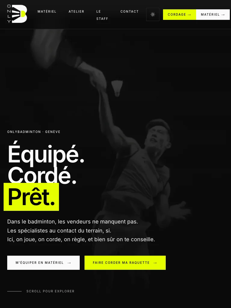 OnlyBadminton (KAM Sport Sàrl, Genève) — aperçu du projet — tablette