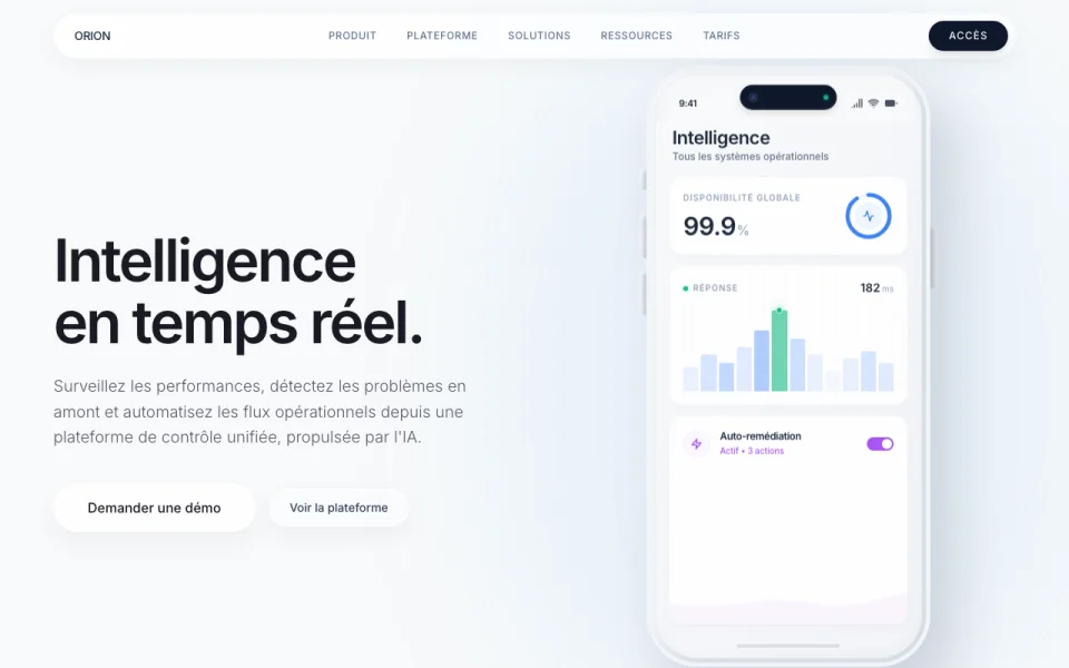 Site Orion réalisé par KBO Gestion — SaaS intelligence opérationnelle, +45% de démos bookées